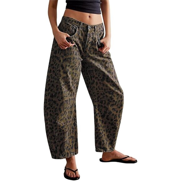 Denim - Women’s Wide Leg Cropped Jeans Cotton Spandex Mid Rise Y2K Boyfriend